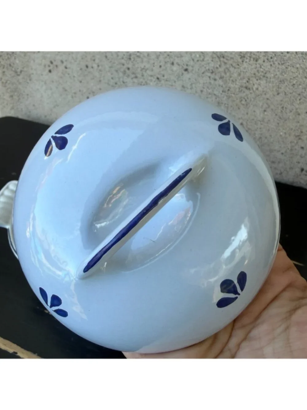 VTG #12 Holland Blue Tulip Enameled Cast Iron Casserole Dish Dutch Oven